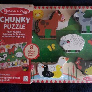 Melissa & Doug Farm Animals 8 Piece Chunky Wood Puzzle *Sealed*